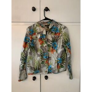 Amber Sun Petite Floral Tropical Print Button‎ Down Jacket